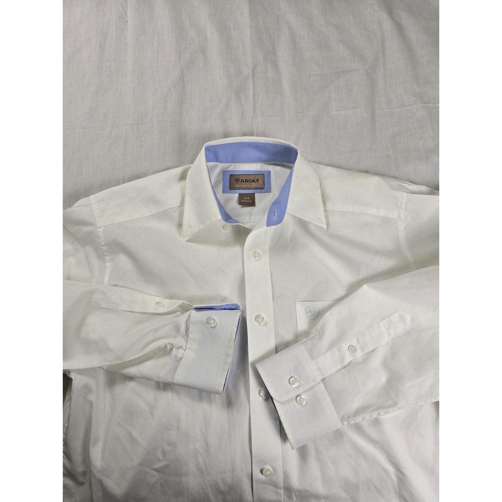 Ariat Shirt Mens Small White Wrinkle-Free 100% Cotton Long Sleeve Dress Shirt